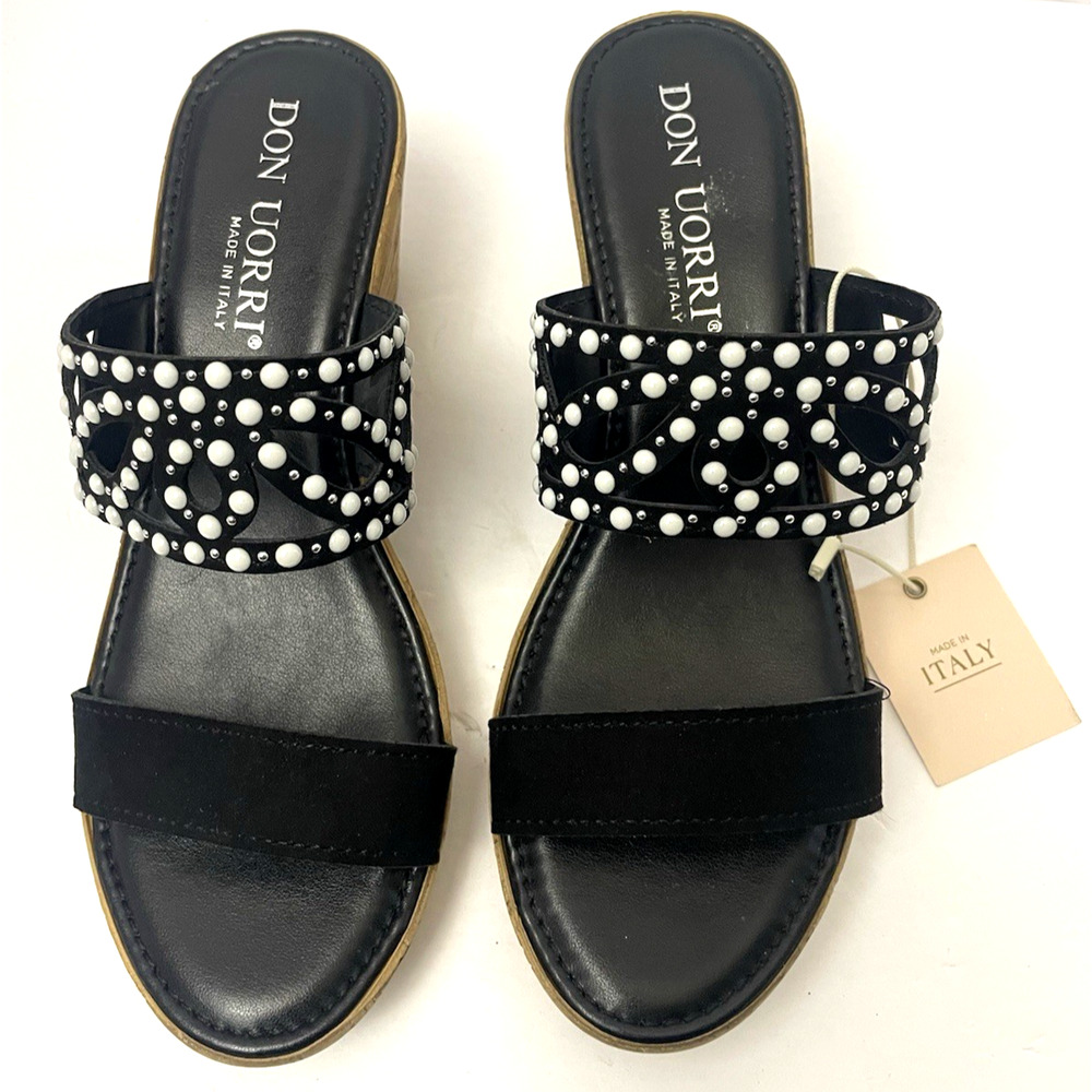 DON UORRI Sandals Women Size 38/ 7.5 White Beast Made Italia Heel Height 2.5"